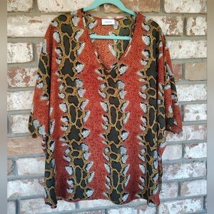 Adrienne Colorful Oversized Fit Snakeskin Dolman Sleeve Top Sz L Boho Festival